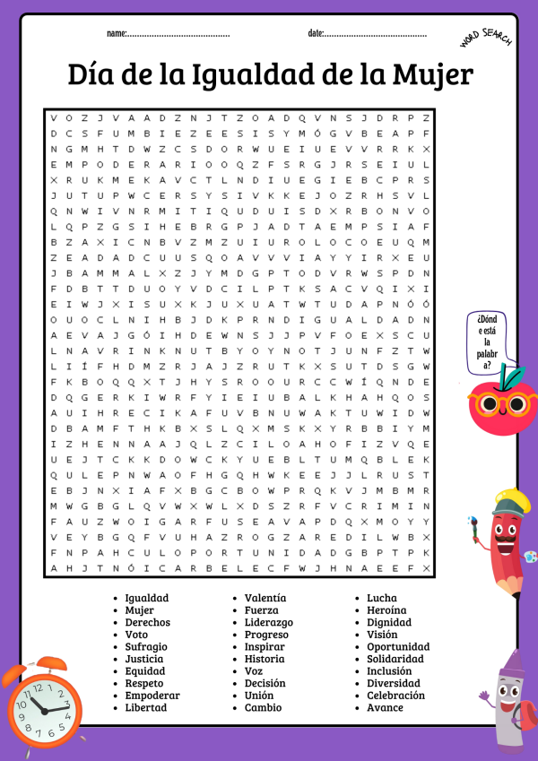 Spanish Women’s Equality Day Word Search Puzzle Worksheet | Made By ...