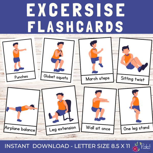 More Exercise Sign Exercise Flashcards Printable | Fitness Signs, Physical Literacy Visual ...