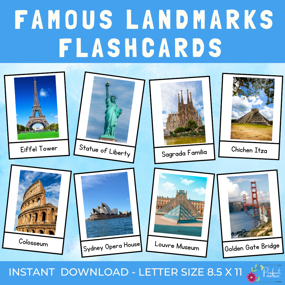 Famous Landmarks Flashcards | World Iconic Landmarks Vocabulary & Geography Learning Cards