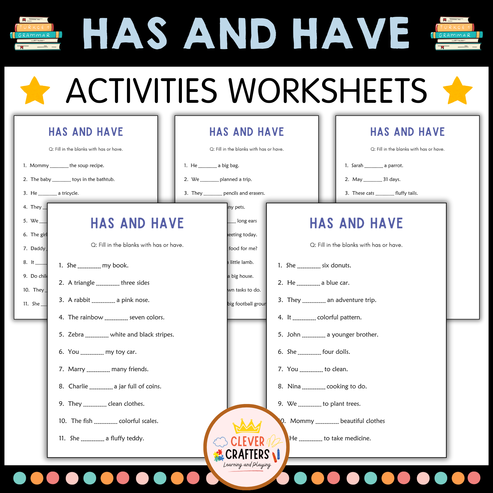 Printable Has and Have Grammar Worksheets for Grade 1, 2, 3