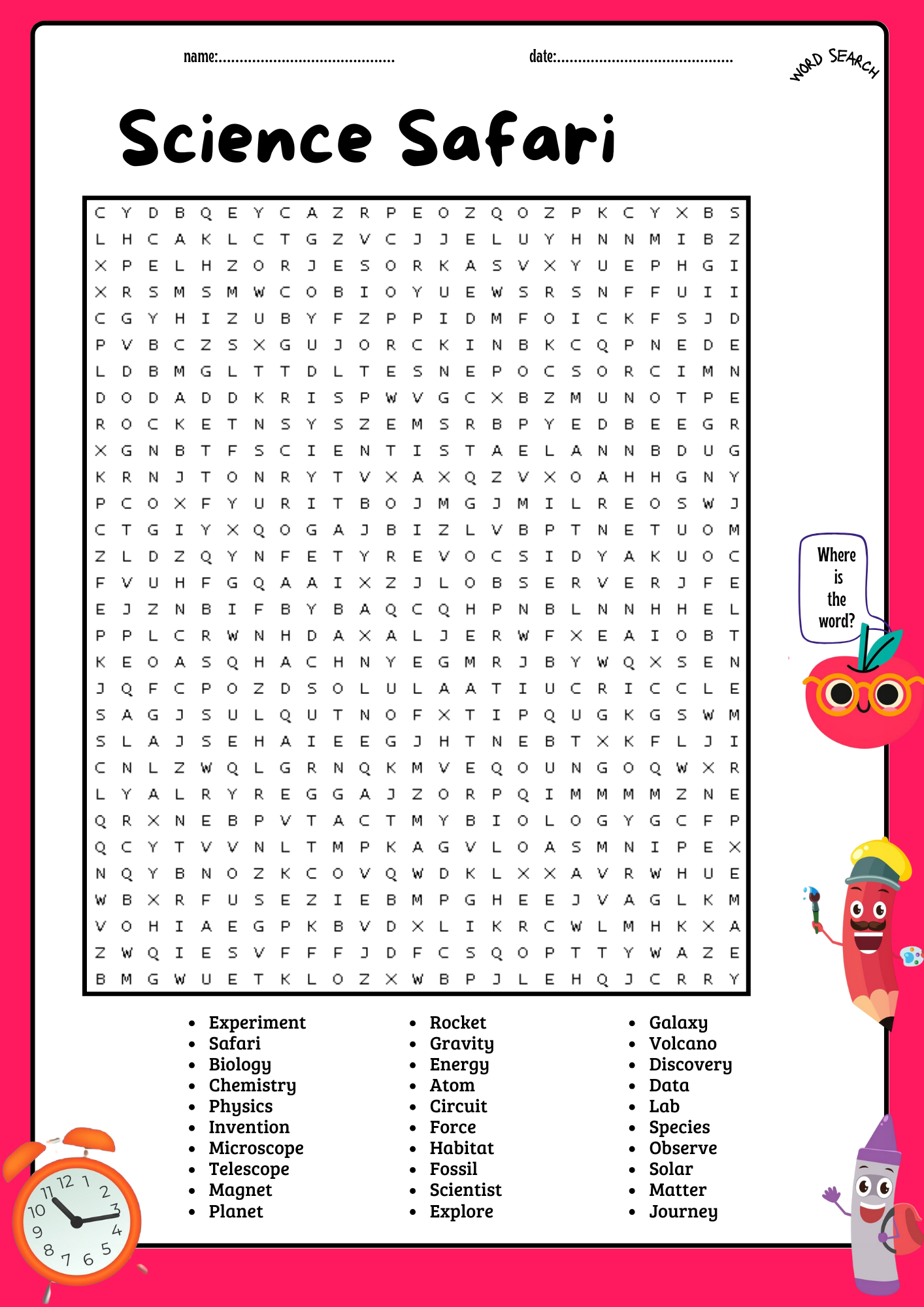 Science Safari Word Search Puzzle Worksheet + Key Answer | Made By