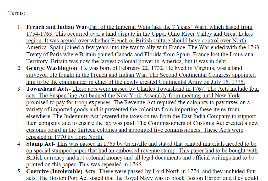 American Revolution Materials