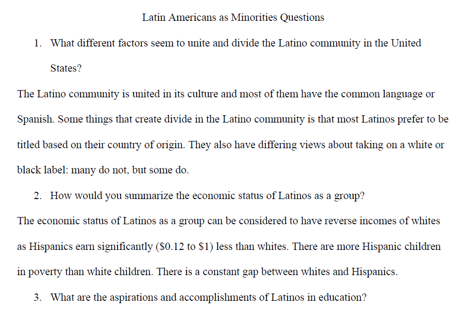 Latin Americans as a Minority Questions