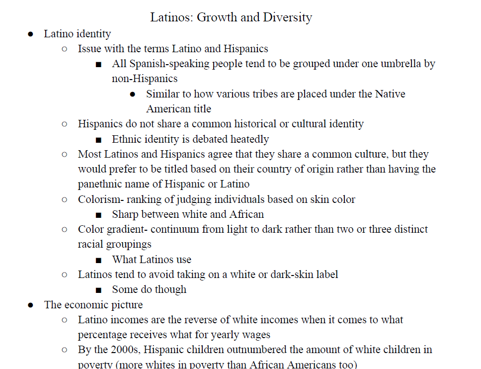 Latinos: Growth and Diversity Notes