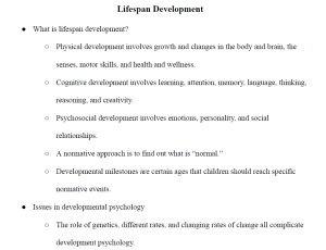 Lifespan Development Notes