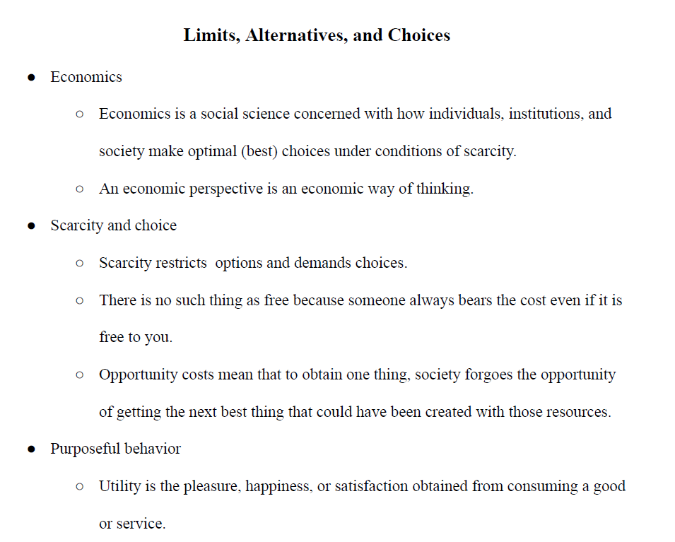 Limits, Alternatives, and Choices Notes