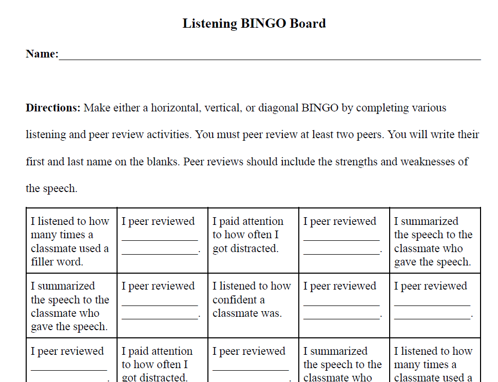 Listening Choice Board