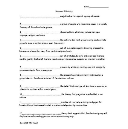 Race and Ethnicity Quiz or Worksheet for Sociology