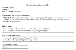 Listening Lesson Plan