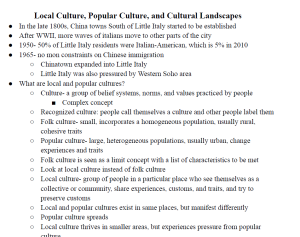 Local Culture, Popular Culture, and Cultural Landscapes Notes