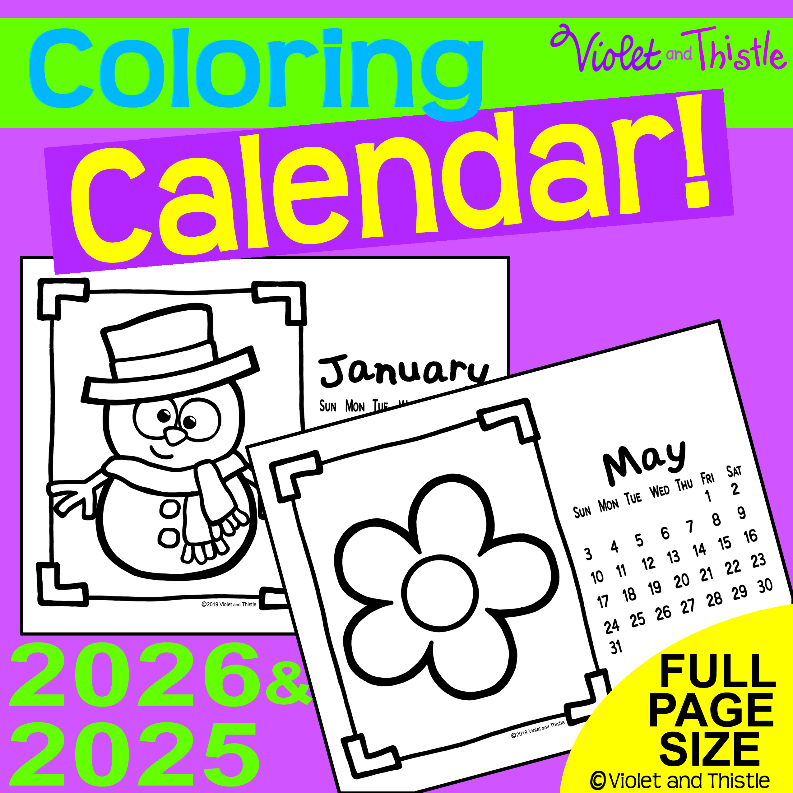 2026 2025 Coloring Calendar Printable to Color Parent Christmas Gift for Parent from Kids Student D2