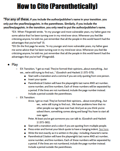 Parenthetical Citations Student Resource