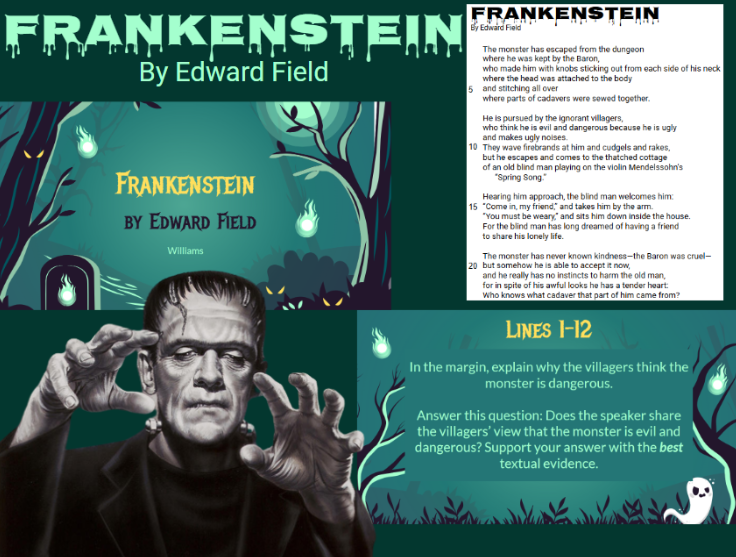 Frankenstein by Edward Field Theme Close Read and Writing Lesson