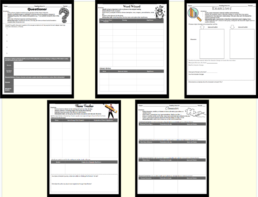 Literature Circle Role Worksheets