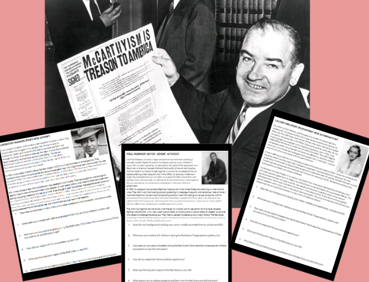 McCarthyism, Red Scare (Crucible) Character Profiles Interactive Activity