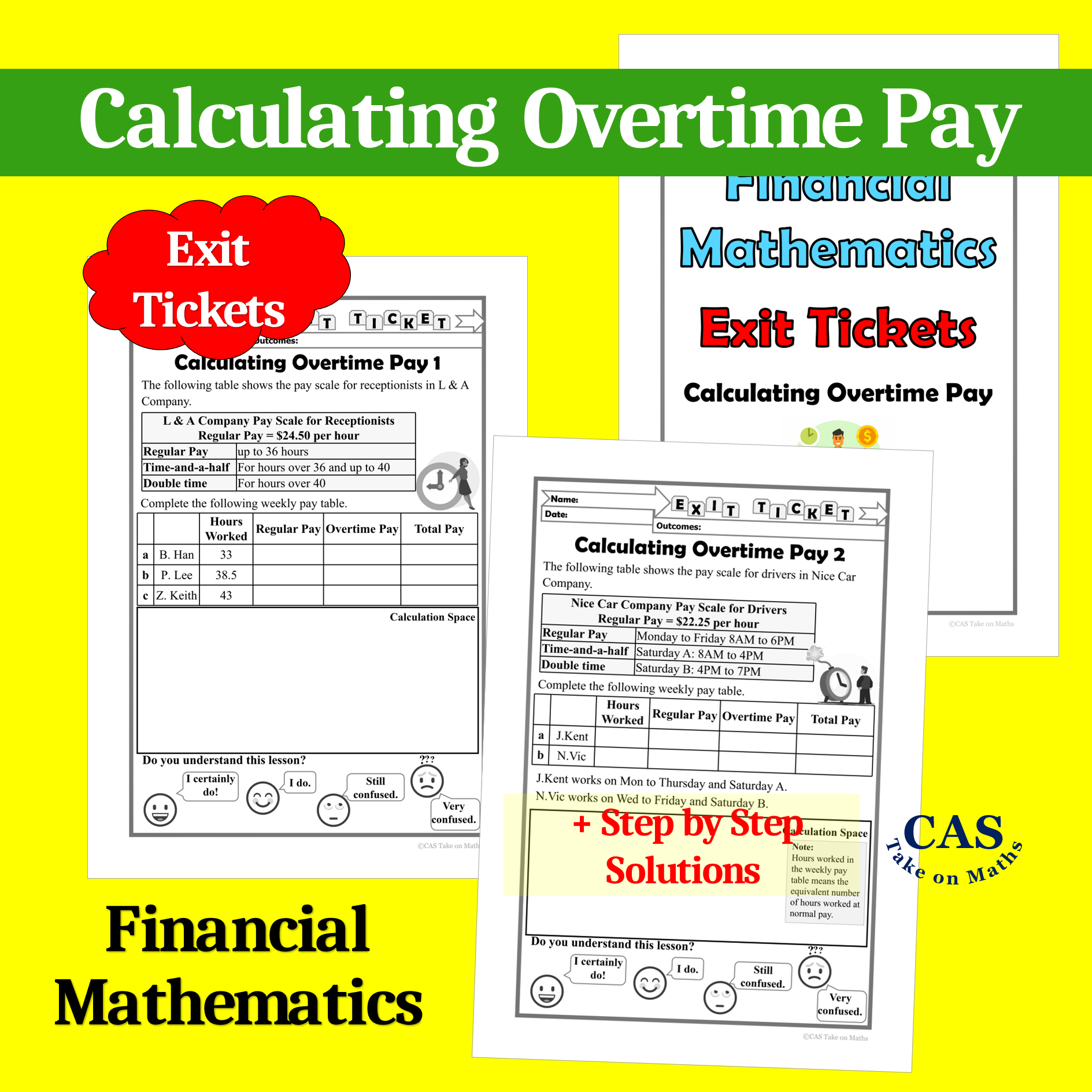 Grade 9 - 12 Financial Mathematics Exit Tickets-Calculating Wages & Overtime Pay