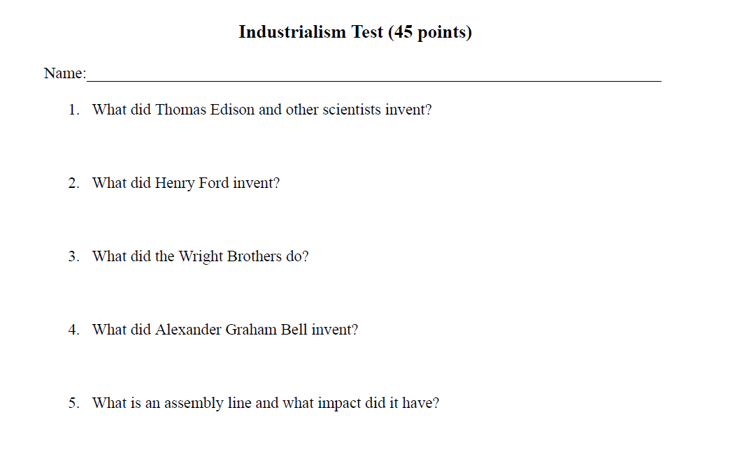 Industrialization Unit (Middle School)