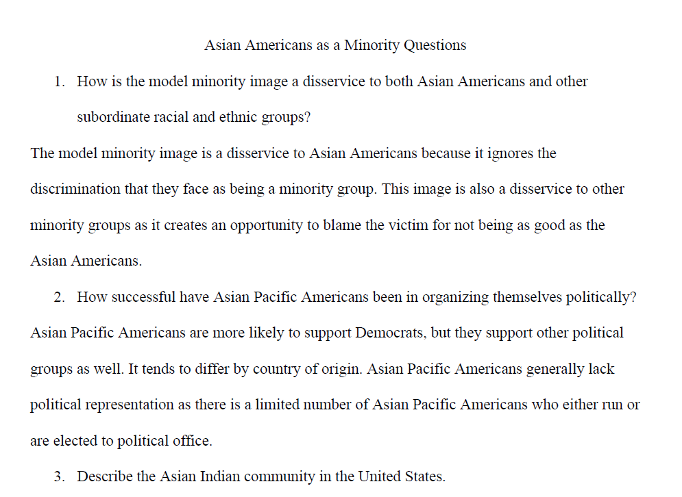 Minority Groups in America: Questions and Notes