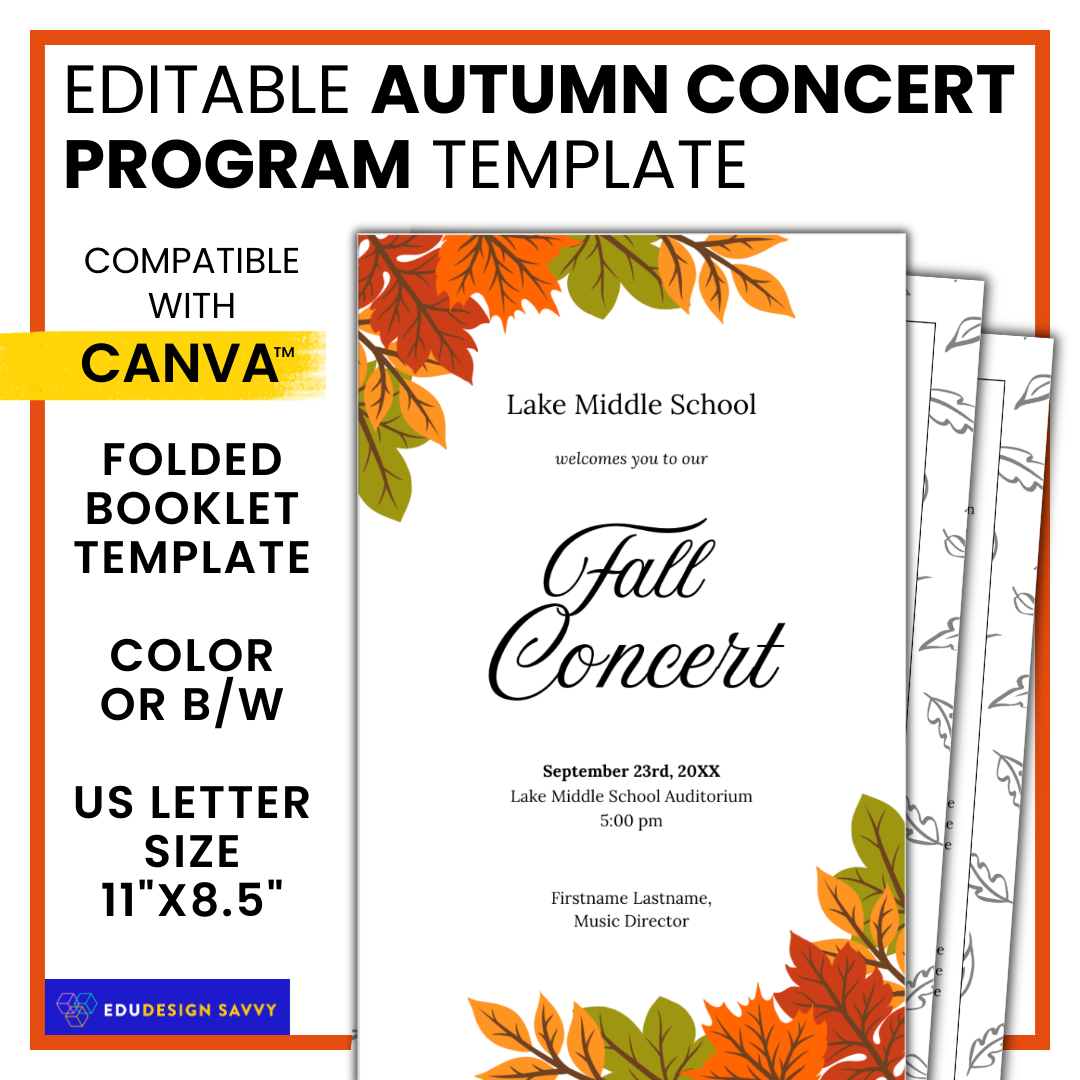 Autumn Leaves Concert Program Booklet | Editable Canva Template