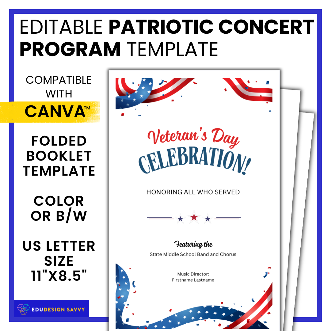 Editable Veterans Day | Memorial Day | Patriotic Concert Program Template - Canva