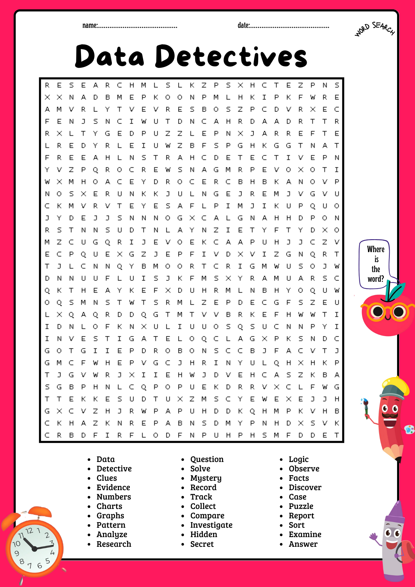 Data Detectives Word Search Puzzle Worksheet + Answer Key | Made