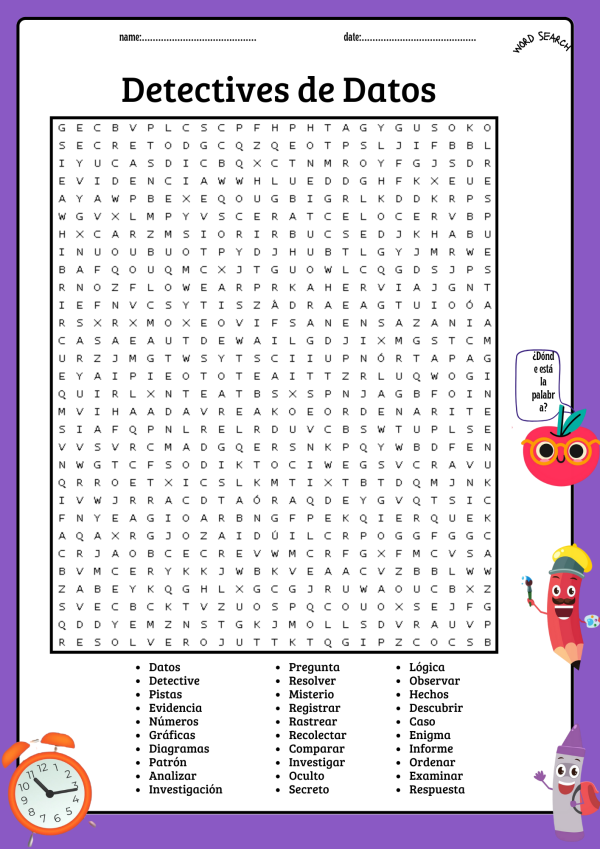 Data Detectives Word Search Puzzle In Spanish Worksheet + Answer Key ...