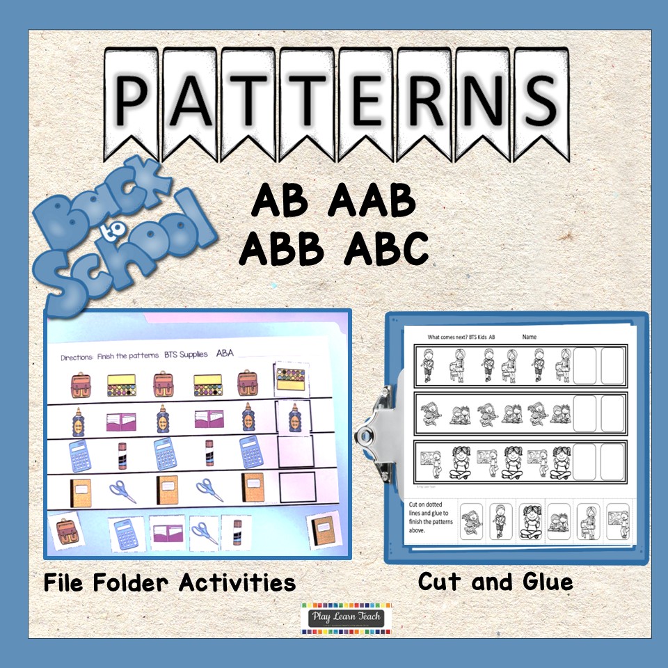 Back to School Patterns File Folder Activities for Preschool Kindergarten