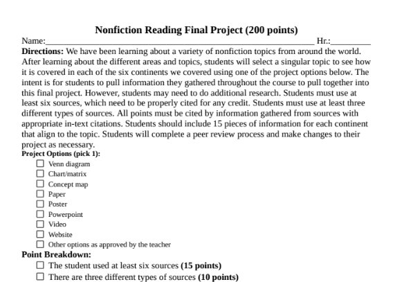 Nonfiction Reading Materials