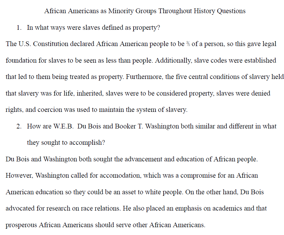 Minority Groups in America Questions