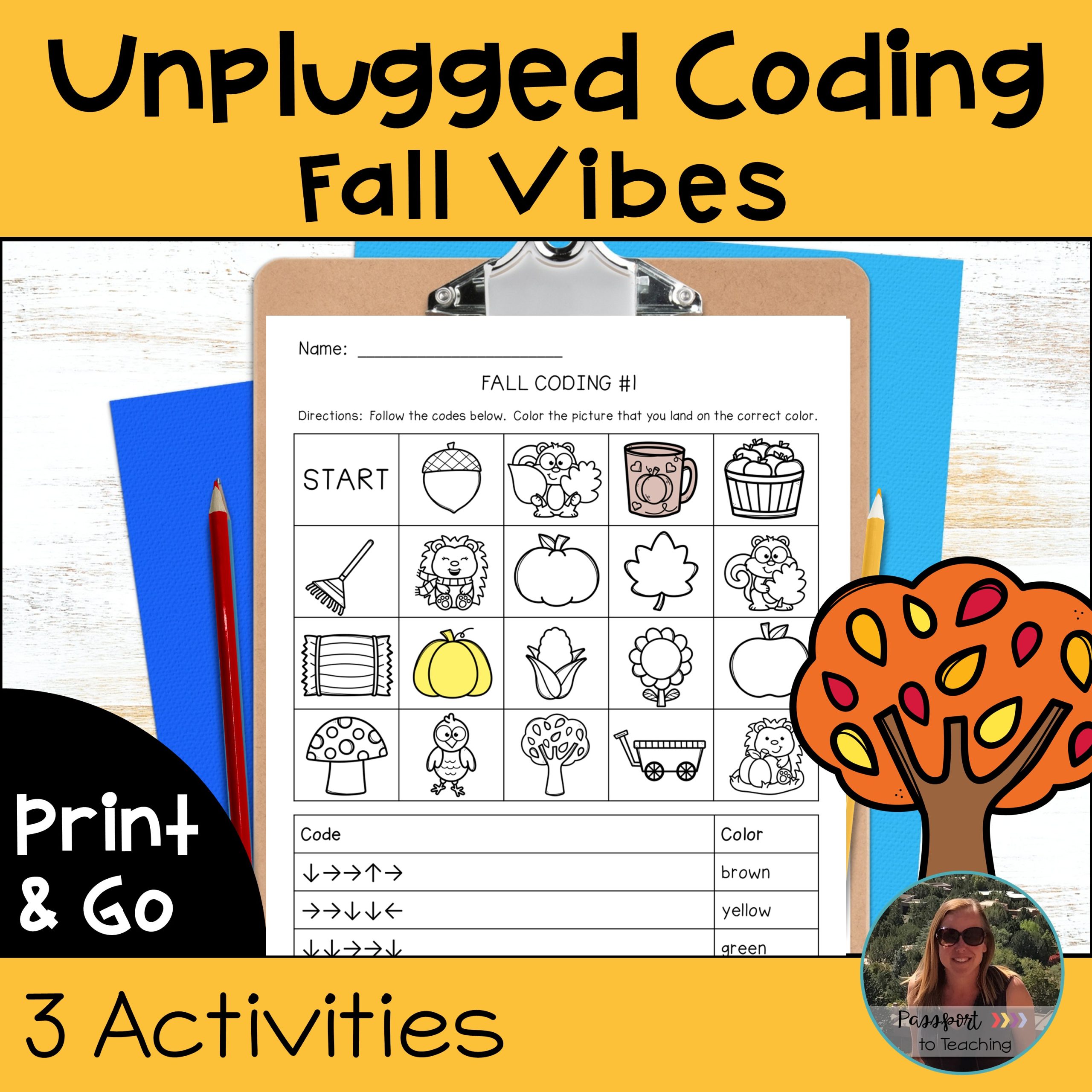 Coding Unplugged - Directional Coding - No Prep - Fall Theme