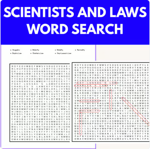 Word Search-Scientists and Laws , Chemistry Vocabulary Activity
