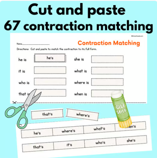 Cut and Paste to Match contraction to its full form (67 contractions & with NOT)