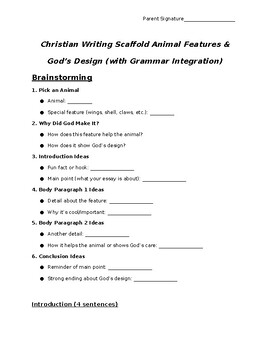 Christian Writing Scaffold – Animal Features & God’s Design (with Grammar Integration)