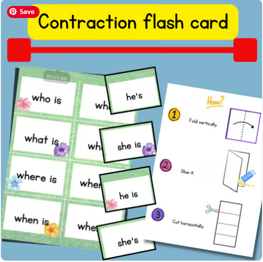 Contraction with NOT flash card