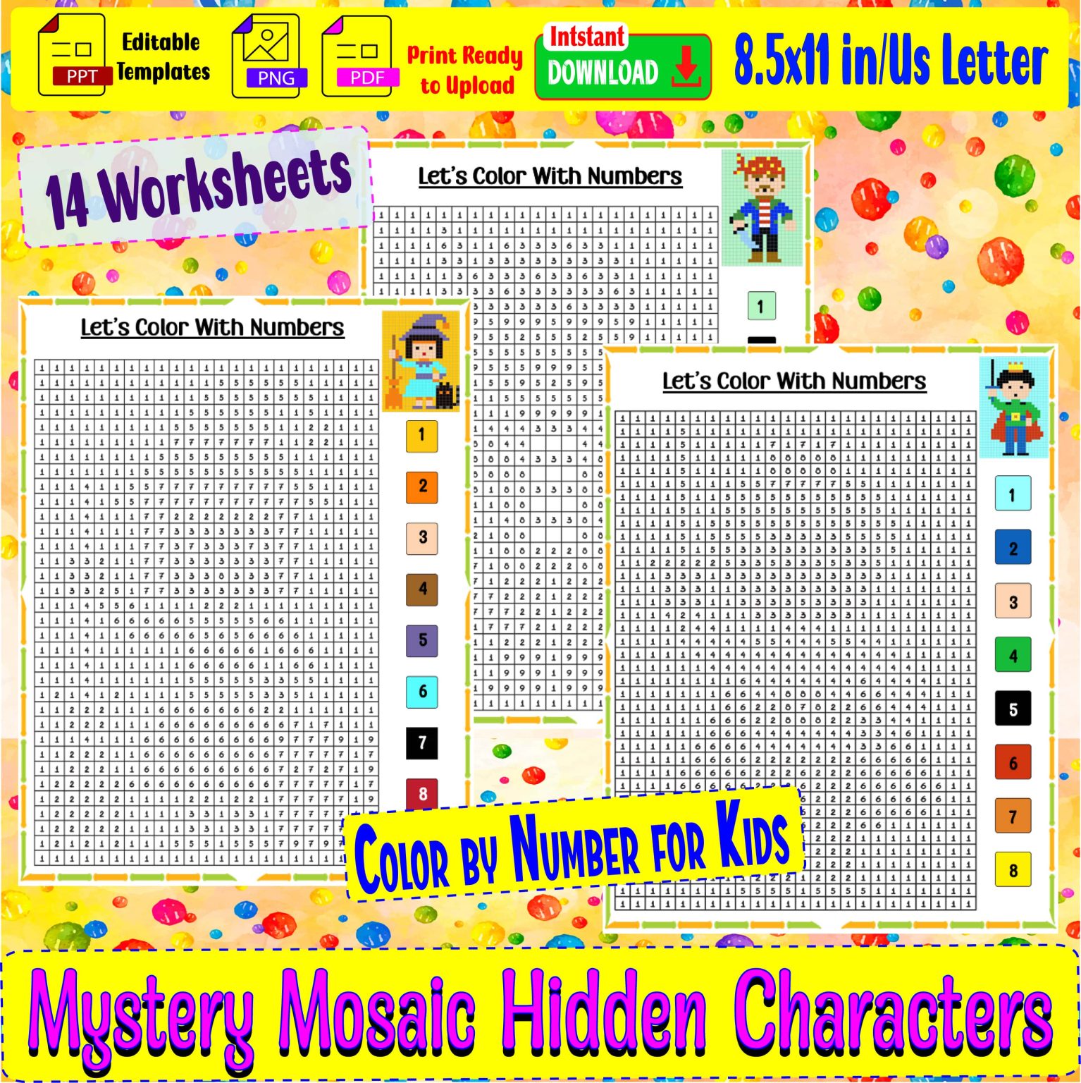 Mystery Mosaic: Hidden Characters Color by Number for Kids - Made By ...