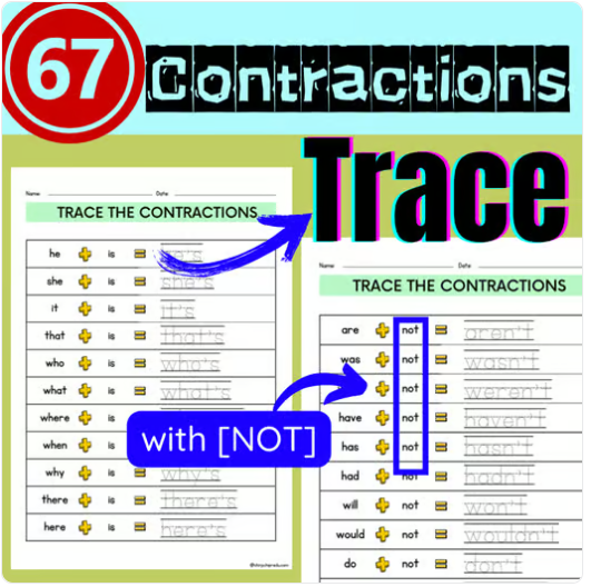Contraction Practice worksheet |With Not Contraction Practice