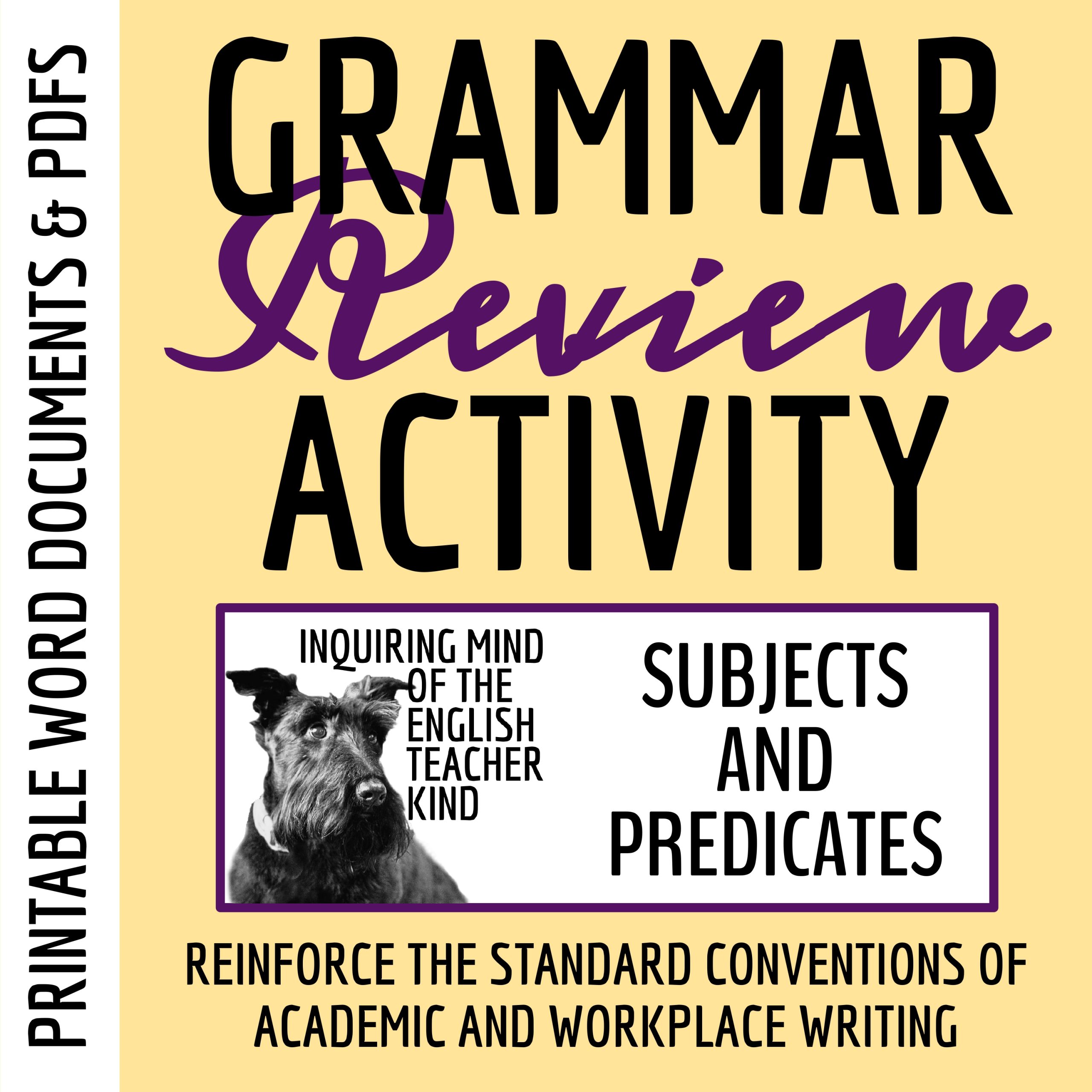 Grammar Review Worksheet on Subjects and Predicates for High School English