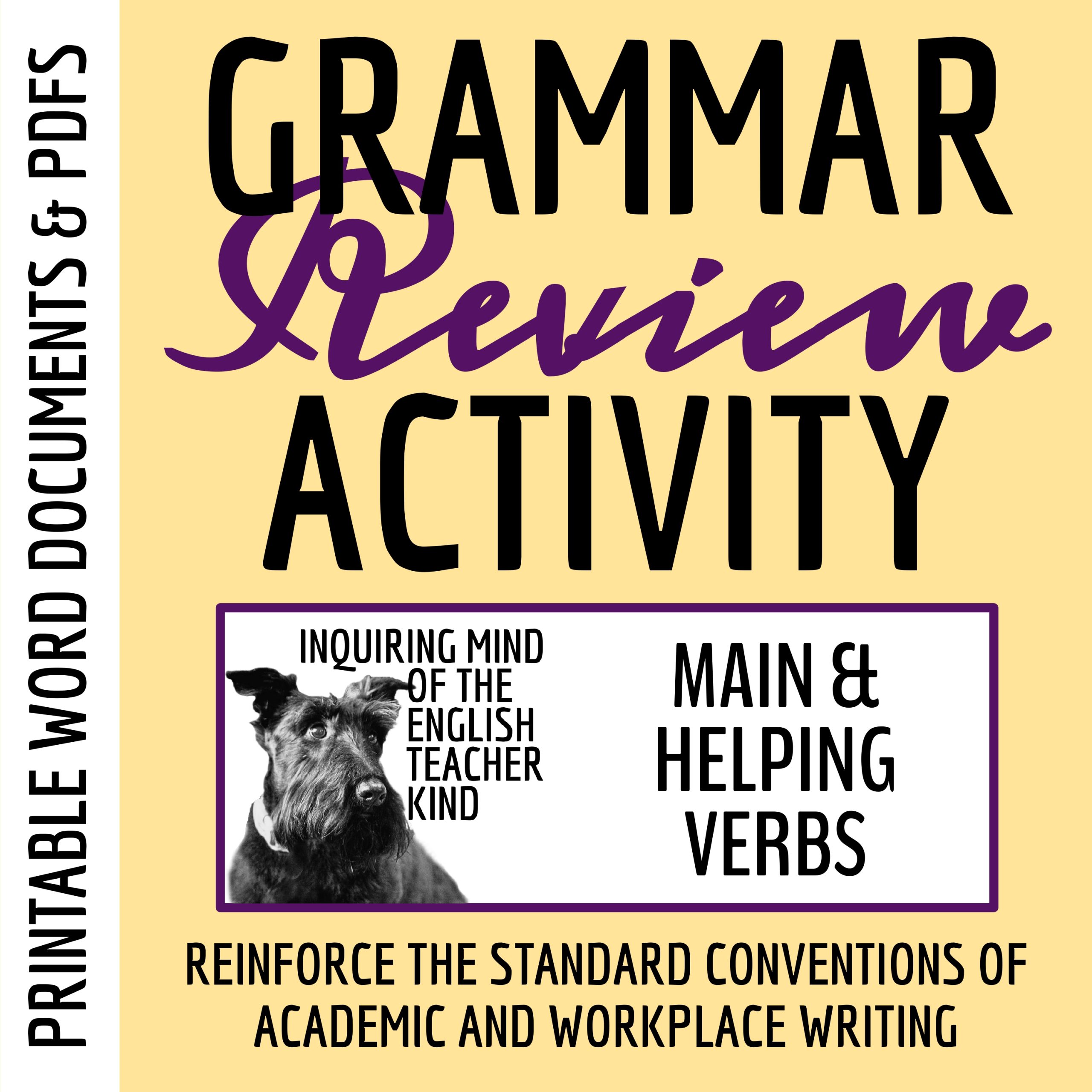 Grammar Review Worksheet on Main Verbs and Helping Verbs with Answer Key | High School English