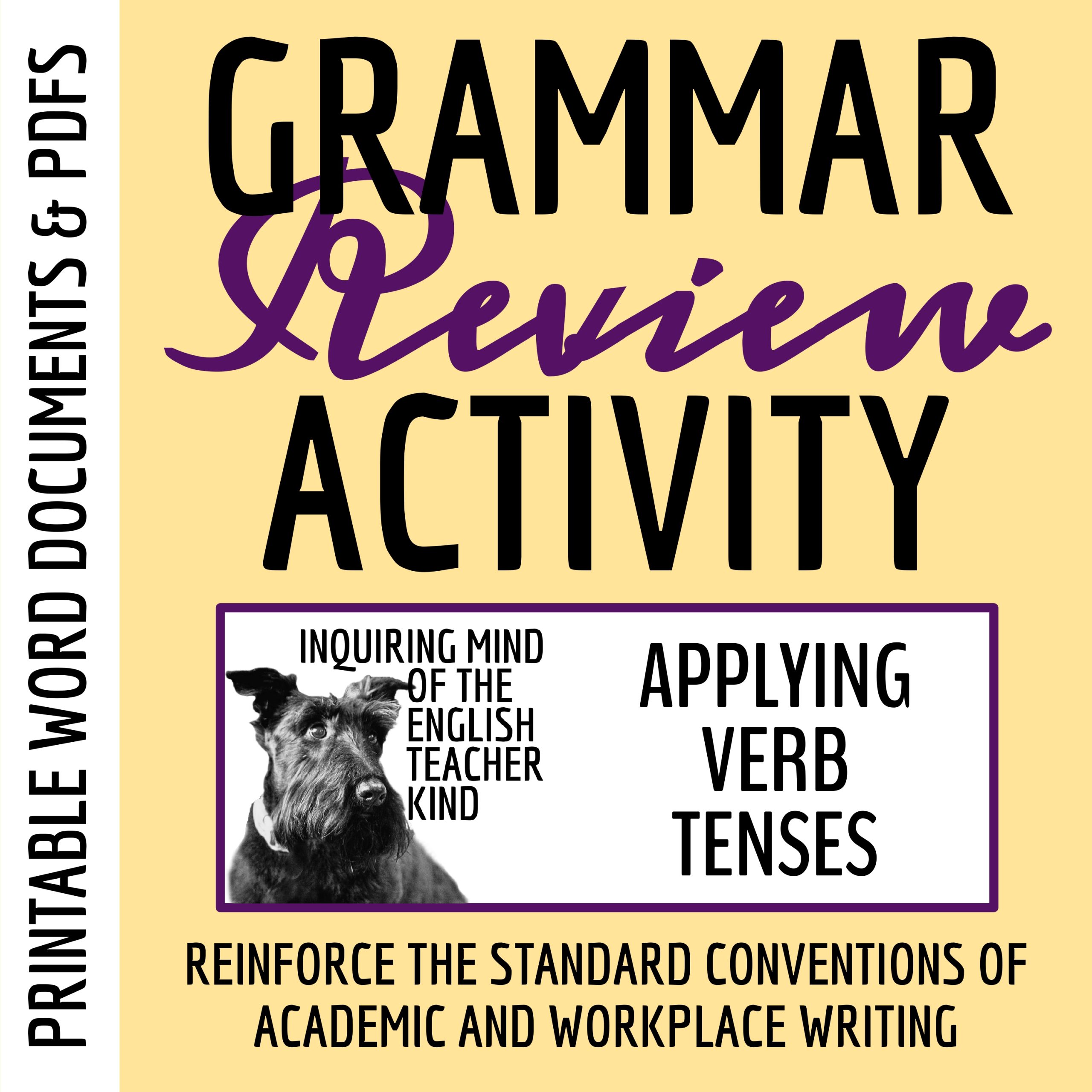 Grammar Review Practice Worksheet on Applying Verb Tenses | High School English