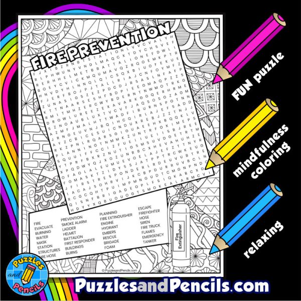 Fire Prevention Word Search Puzzle with Coloring | Fire Safety ...