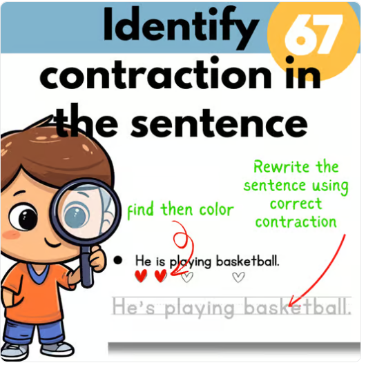 Identify contraction in sentence worksheet |rewrite the sentence practice