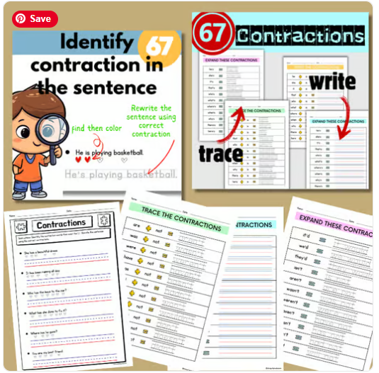 Master Contraction practice with NOT worksheet bundle