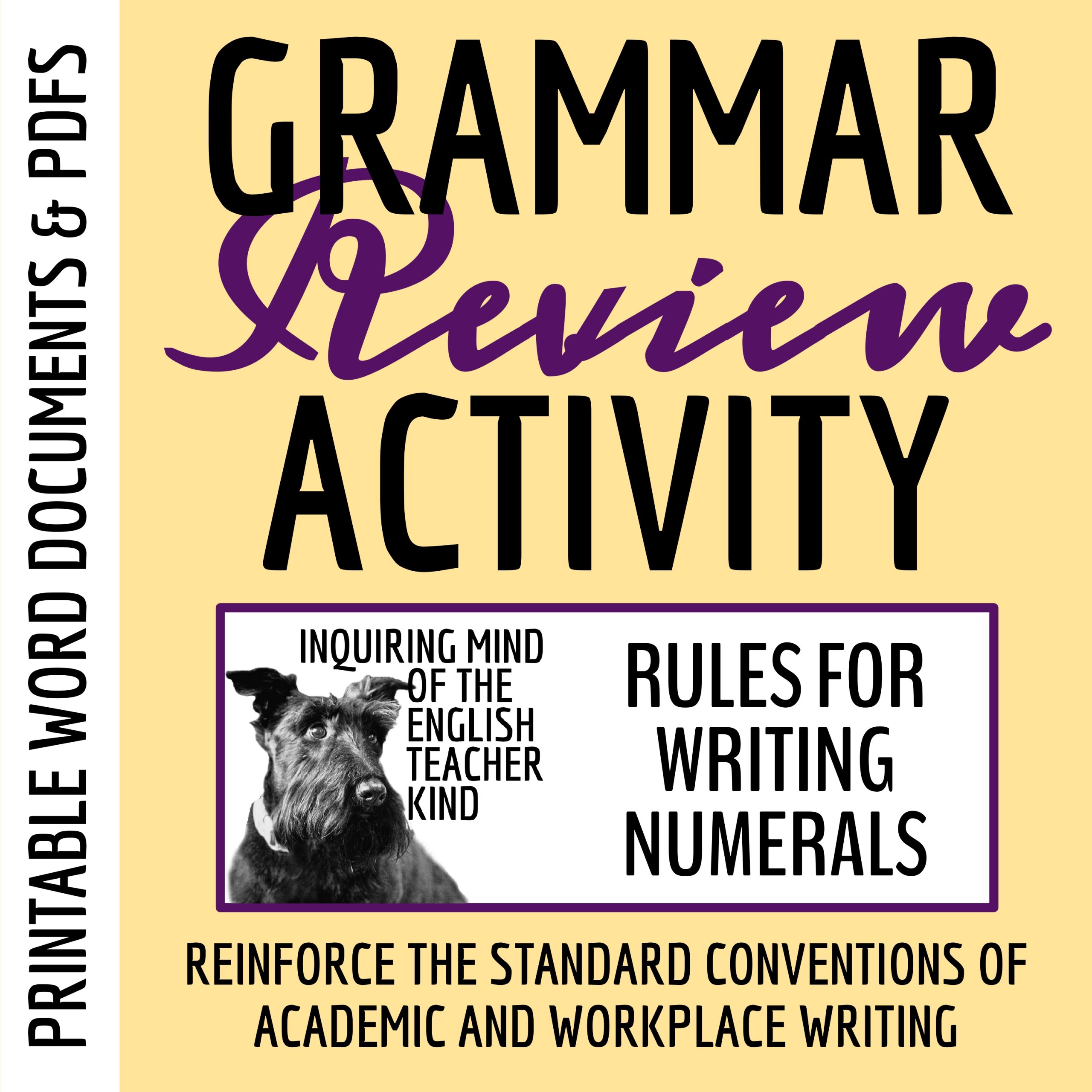 High School Grammar Review Worksheet on Writing and Hyphenating Numerals with Answer Key