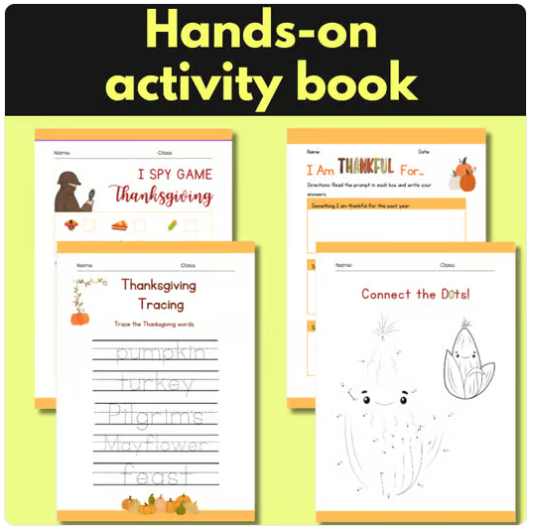 ESL ELL Thanksgiving hands-on activity and craft book for center and preschooler