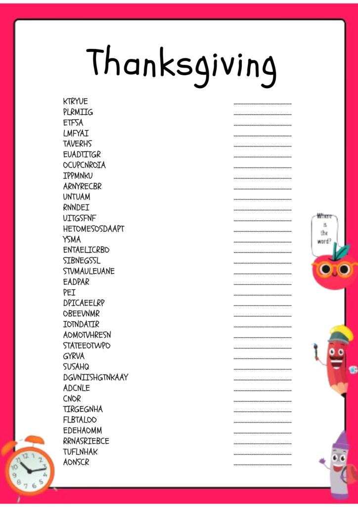 Thanksgiving Word Scramble Puzzle activity | Made By Teachers