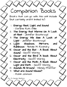 Light, Heat, & Sound Energy Unit Companion Books