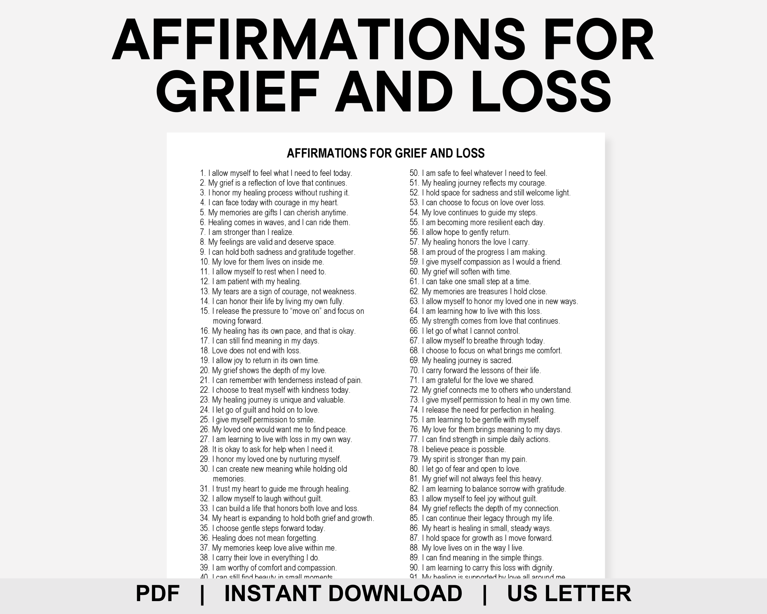 Affirmations for Grief and Loss, Positive Affirmations, Coping Statements, Bereavement