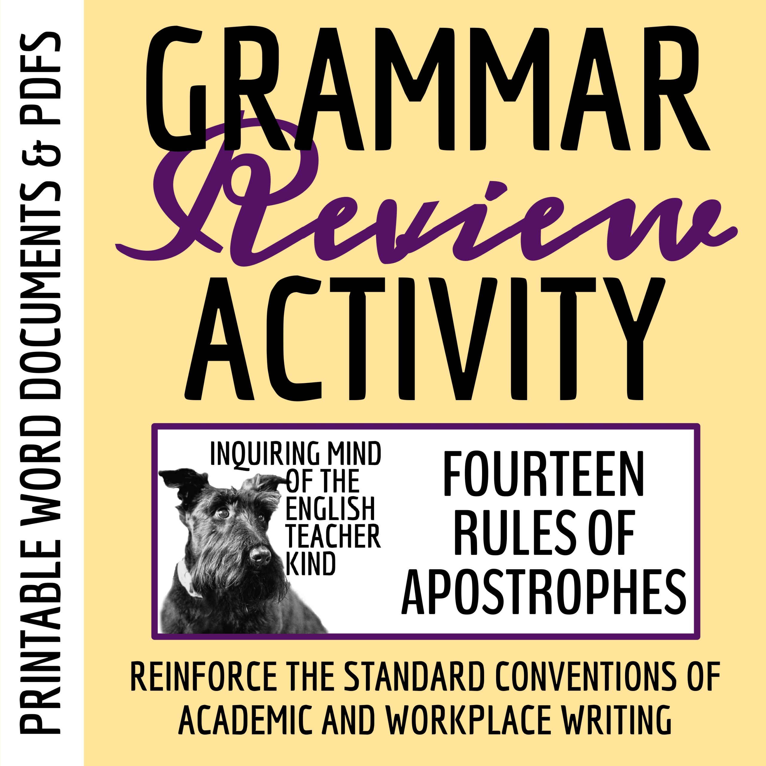 High School Grammar Review Practice Worksheet on Apostrophe Usage with Answer Key
