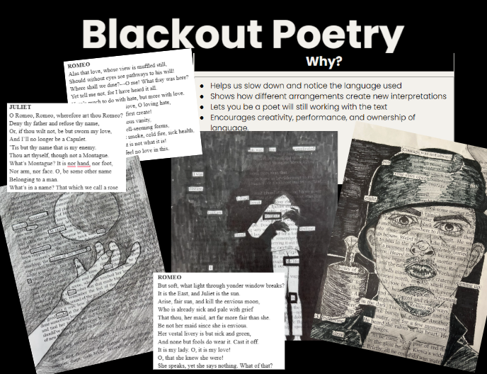 Romeo and Juliet Blackout Poetry Activity- Found Poems (10 ready to print pages)