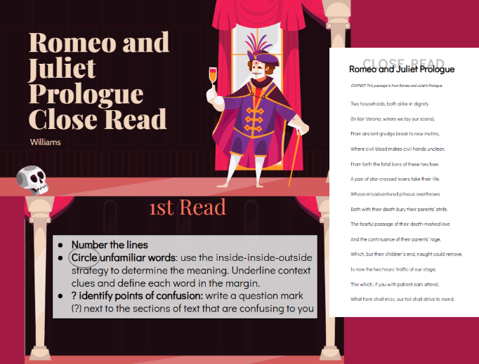 Romeo and Juliet Prologue Close Read (Sonnet Structure and Paragraph Writing)